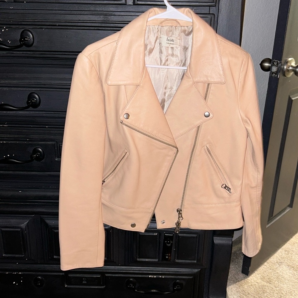 Real leather biker jacket blush colour size uk 10